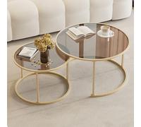 Set di 2 tavolini rotondi moderni in vetro, per piccoli soggiorni, tavoli bassi trasparenti, elegante tavolo centrale per la decorazione dell'appartamento