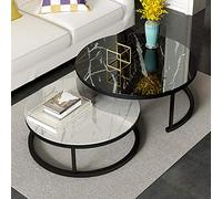 Set di 2 Tavolini Sovrapponibili per Soggiorno, Eleganti Tavolini da caffè Rotondo a Incastro, Tavolino da Salotto con Piano in Marmo Texture e Telaio in Metallo, Montaggio Facile, Moderno