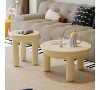 Set di 2 Tavolino Rotondo Da Salottoi, tavolini da caffè con angoli arrotondati, set di tavolini laterali di metà secolo per piccoli spazi, soggiorno, ufficio(Beige)