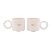 Set di 2 tazze con coriandoli per compleanno, pietra miliare, matrimonio, anniversario, set di 2 tazze in ceramica bianca con design dorato e manico unico, regalo per lui o lei, 330 ml