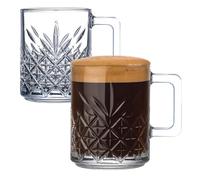 Set di 2 Tazze da Caffè in Vetro, Bicchieri da Tè e Caffè con Manico, Tazze da Cappuccino in Vetro, Bicchieri da Caffè Vintage (250 cc/8.4 oz)