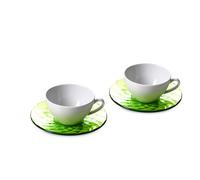 Set di 2 Tazze da Tè in Porcellana con Pratici Piattini Colorati Omada Design