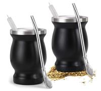 Set di 2 tazze da tè Mate con cucchiaio e spazzola per la pulizia, in acciaio inox, set di tazze da tè Yerba Mate Safe and Durable per cucina, caffetteria, ristorante (nero)