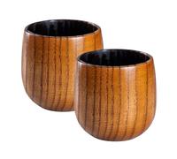 Set di 2 tazze in legno, riutilizzabili, stile antico, bicchieri in carbonizzato, 9,5 x 9,5 cm, stoviglie rustiche resistenti, per papà, compleanno, tè, caffè, vino, birra, bevande calde e