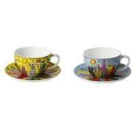 Set Di 2 Tazze James Rizzi Pop Art Con Saucer 250ml Blu + Giallo Goebel