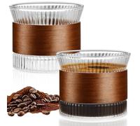 Set di 2 tazzine da caffè, 150 ml, in vetro con anello in legno, bicchieri da cappuccino, tazze da espresso, set di tazze per caffè (trasparente)