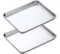 Set di 2 teglie da forno in acciaio inossidabile, grandi teglie antiaderenti spesse per cuocere arrosti, 45 x 33 cm, facili da pulire e lavabili in lavastoviglie