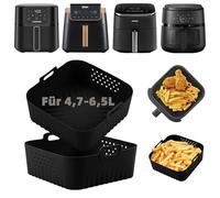 Set di 2 teglie in silicone antiaderenti per friggitrice ad aria, stampi neri compatibili con i seguenti modelli: Princess 182061 6,5 L, COSORI 5,7 L, 6 L e 6,2 L, Moulinex 5 L, Ardes 5 L, OKYUK 6L