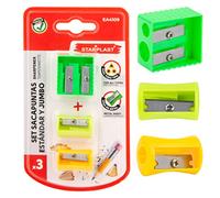 Set di 2 temperamatite Basici e 1 doppio in plastica STARPLAST - Temperamatite per ogni tipo di matite, lama in metallo, per matite standard e jumbo, colori assortiti