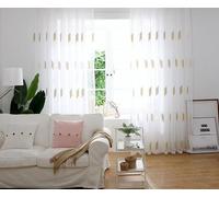 Set di 2 tende a pannello, in voile bianco, grigio, giallo, motivo foglie, altezza 274 x larghezza 137 cm, confezione da 2 pezzi, poliestere, cotone