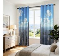 Set di 2 tende oscuranti, 245 x 100 cm (altezza x larghezza), design urbano moderno, occhielli antiruggine, per camera da letto e soggiorno, ufficio, motivo: grattacieli, skyline di architettura blu