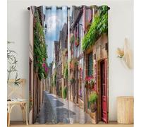 Set di 2 Tende Oscuranti, Stampate Paesaggio Di Strade Multicolore Tende, Isolanti Termici Anti Freddo con Occhielli, 140L x 175A cm Casa Arredamento Edifici Di Piccole Città Elemento Due Pannelli