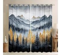 Set di 2 tende per finestre con albero della nebbia, tende per finestre misteriose con alberi di montagna, giungla nebbiosa natura, piante, tende per bambini e adulti, decorazione per camera da letto