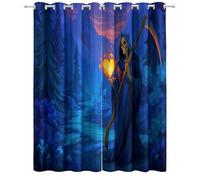 Set di 2 tende termiche oscuranti con occhielli - Motivo Fantasia Foresta Amore Morte 140L x 260A cm, tende termiche per camera da letto e soggiorno Blu Scuro