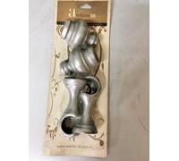 Set di 2 terminali e 2 supporti per bastoni tende legno argento ø 28 mm finale