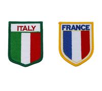Set Di 2 Termoadesive Per Tessuti Adulti -Set Di Patch Ricamate, Forma scudo, 5x6,5 cm, 1 pezzo Francia e 1 pezzo Italia, Toppa Termoadesiva Per Vestiti, Zaino E Pantaloni