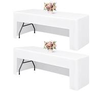 Set di 2 Tovaglie Bianco per Tavoli, Tovaglia Rettangolare con Angoli Aperti Sul Retro, Tovaglia in Tessuto Lavabile per Mostre di Artigianato, Mostre, Feste, Matrimoni, Eventi (241 x 75 x 73 cm)