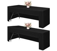 Set di 2 Tovaglie Nere per Tavoli, Tovaglia Rettangolare con Angoli Aperti Sul Retro, Tovaglia in Tessuto Lavabile per Mostre di Artigianato, Mostre, Feste, Matrimoni, Eventi (241 x 75 x 73 cm)