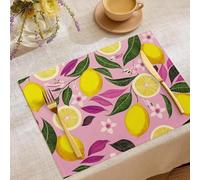 Set Di 2 Tovagliette Americane Limone Elegante Foglie Lavabili Antiscivolo Tovaglietta Lino Cotone Stampate Piante Geometriche Per Tavolo Da Pranzo Cucina Matrimonio, 30X45Cm, Viola-Rosato