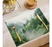 Set di 2 Tovagliette decorative Americane, Nebbia Foresta Lavabili Colazione Tovagliette,Cucina Lino Cotone Stampate Alberi Piante per Tavolo da Pranzo,Matrimonio 45 x 30 cm