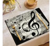 Set di 2 Tovagliette decorative Americane, Semplicità Note Musicali Lavabili Colazione Tovagliette,Cucina Lino Cotone Stampate Musica Graffiti per Tavolo da Pranzo,Matrimonio 45 x 30 cm
