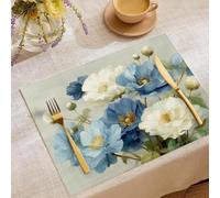 Set Di 2 Tovagliette Fiori Dipinti A Mano Lavabili Tovagliette Lino Cotone Stampate Dipinto Ad Olio Vintage Per Tavolo Da Pranzo, Cucina, Matrimonio, Uso Quotidiano, Cene, 30X45Cm, Beige