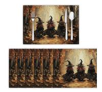 Set di 2 Tovagliette Foresta Autunnale Retrò, 45 x 30 cm Tovagliette Rettangolari Strega Resistenti al Calore Tovaglietta in Cotone e Lino Lavabili per Sala da Pranzo Tavolo da Cucina, Marrone