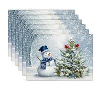 Set Di 2 Tovagliette Natalizie, 30 X 45 cm, Sciarpa Blu Albero Natale E Design A Forma Pupazzo Neve, Per Vacanze, Inverno, Banchetto, Lavabili, Per Cucina, Feste, Decorazioni