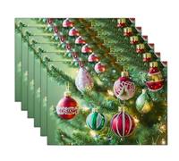 Set Di 2 Tovagliette Natalizie,45X30 cm Sottopiatti, Lino Tovagliette Lavabili,Stampe Palline Vetro Colorato Per Alberi Natale, Sottopiatto Natalizio Per La Tavola E Decorazioni, Verde