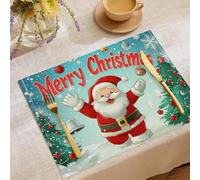 Set Di 2 Tovagliette Per Natalizie, 45X30Cm, Babbo Natale Dei Cartoni Animati Lettere Divertenti Decorazione Per Le Vacanze, In Lino Lavabili Blu-Verde, Per Casa Cucina Tavolo Da Pranzo Feste