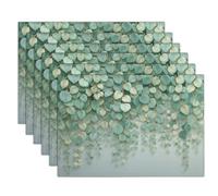 Set di 2 Tovagliette Piante 3D Tovagliette Americane Le Foglie Di Eucalipto Si Abbassano Lavabili Antiscivolo Resistenti al Calore Tovagliette Rettangolari Decorazioni per Cucina Vacanze Feste, Verde