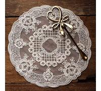 Set di 2 tovagliette retrò in pizzo francese, squisito ricamo floreale, centrini rotondi, sottobicchieri, tappetino per vasi per la decorazione della casa (colore crema, diametro 27 cm)