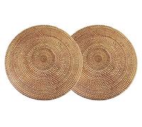 Set di 2 tovagliette rotonde in rattan, realizzate a mano, in rattan naturale, resistenti al calore, isolanti (rotonde, 35 x 35 cm)