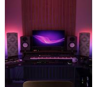 Set di 2 trappole acustiche per bassi angolari strette con lampada da tavolo LED RGB | 25x50х10 cm | Supporto acustico mobile da tavolo per studi podcast e sala giochi | [REBAT | Sonoma]