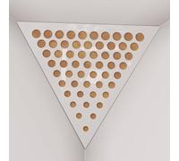 Set di 2 Trappole per bassi angolari per soffitto “Triangle-F” in schiuma acustica piramidale con piastra HDF laminata perforata triangolare e tessuto vellutato | [ROUNDS - Plastica bianca | Dorato]