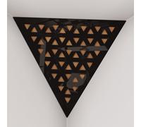 Set di 2 Trappole per bassi angolari per soffitto “Triangle-F” in schiuma acustica piramidale con piastra HDF laminata perforata triangolare e tessuto vellutato | [TRI - Plastica nera | Dorato]