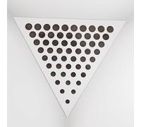 Set di 2 Trappole per bassi angolari per soffitto “Triangle-F” in schiuma acustica piramidale con piastra HDF laminata perforata triangolare e tessuto vellutato | [ROUNDS - Bianco | Marrone]