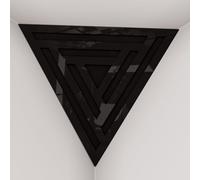 Set di 2 Trappole per bassi angolari per soffitto “Triangle-F” in schiuma acustica piramidale con piastra HDF laminata perforata triangolare e tessuto vellutato | [SCIFI - Plastica nera | Nero]