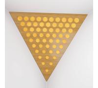 Set di 2 Trappole per bassi angolari per soffitto “Triangle-F” in schiuma acustica piramidale con piastra HDF laminata perforata triangolare e tessuto vellutato | [ROUNDS - Rovere | Giallo]
