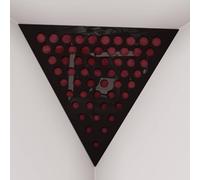 Set di 2 Trappole per bassi angolari per soffitto “Triangle-F” in schiuma acustica piramidale con piastra HDF laminata perforata triangolare e tessuto vellutato | [ROUNDS - Plastica nera | Borgogna]