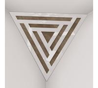 Set di 2 Trappole per bassi angolari per soffitto “Triangle-F” in schiuma acustica piramidale con piastra HDF laminata perforata triangolare e tessuto vellutato | [SCIFI - Plastica bianca | Beige]