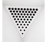 Set di 2 Trappole per bassi angolari per soffitto “Triangle-F” in schiuma acustica piramidale con piastra HDF laminata perforata triangolare e tessuto vellutato | [ROUNDS - Bianco | Nero]