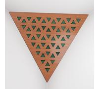 Set di 2 Trappole per bassi angolari per soffitto “Triangle-F” in schiuma acustica piramidale con piastra HDF laminata perforata triangolare e tessuto vellutato | [TRI - Ciliegio | Verde]