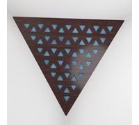Set di 2 Trappole per bassi angolari per soffitto “Triangle-F” in schiuma acustica piramidale con piastra HDF laminata perforata triangolare e tessuto vellutato | [TRI - Wengé | Blu]