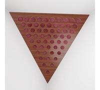 Set di 2 Trappole per bassi angolari per soffitto “Triangle-F” in schiuma acustica piramidale con piastra HDF laminata perforata triangolare e tessuto vellutato | [ROUNDS - Noce | Borgogna]