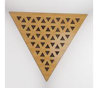 Set di 2 Trappole per bassi angolari per soffitto “Triangle-F” in schiuma acustica piramidale con piastra HDF laminata perforata triangolare e tessuto vellutato | [TRI - Rovere | Marrone]