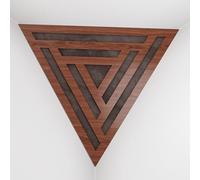 Set di 2 Trappole per bassi angolari per soffitto “Triangle-F” in schiuma acustica piramidale con piastra HDF laminata perforata triangolare e tessuto vellutato | [SCIFI - Noce | Marrone]