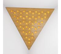 Set di 2 Trappole per bassi angolari per soffitto “Triangle-F” in schiuma acustica piramidale con piastra HDF laminata perforata triangolare e tessuto vellutato | [TRI - Rovere | Giallo]