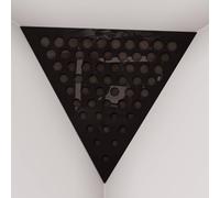 Set di 2 Trappole per bassi angolari per soffitto “Triangle-F” in schiuma acustica piramidale con piastra HDF laminata perforata triangolare e tessuto vellutato | [ROUNDS - Plastica nera | Marrone]