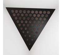 Set di 2 Trappole per bassi angolari per soffitto “Triangle-F” in schiuma acustica piramidale con piastra HDF laminata perforata triangolare e tessuto vellutato | [ROUNDS - Nero | Marrone]